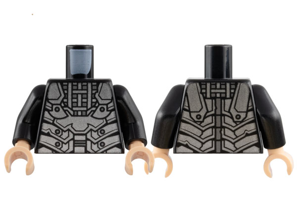 Torso Silver Layered Armor Plates with Dark Silver Rivets Pattern / Black Arms / Light Nougat Hands