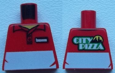 Torso Polo Shirt with White Panel and 'CITY PIZZA' on Reverse Pattern