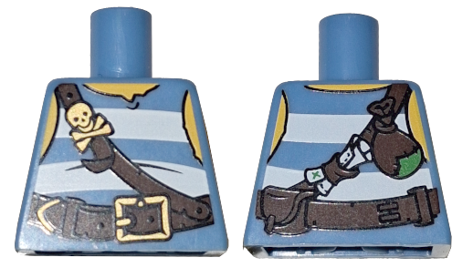 Torso Pirate Tank Top with White Horizontal Stripes, Dark Brown Belts with Gold Buckle and Skull and Crossbones Clasp, Yellow Neck and Shoulders Pattern