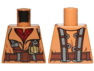 Torso SW Naboo Fighter Jacket Dark Red Shirt, Reddish Brown Belt, Dark Bluish Gray Harness Pattern