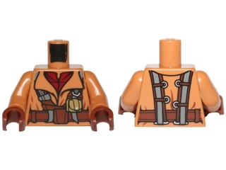 Torso SW Naboo Fighter Jacket Dark Red Shirt, Reddish Brown Belt, Dark Bluish Gray Harness Pattern / Medium Nougat Arms / Reddish Brown Hands