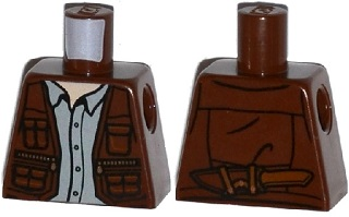 Torso Leather Vest Zipper Pockets, Light Bluish Gray Button Down Shirt, Knife on Reverse Pattern