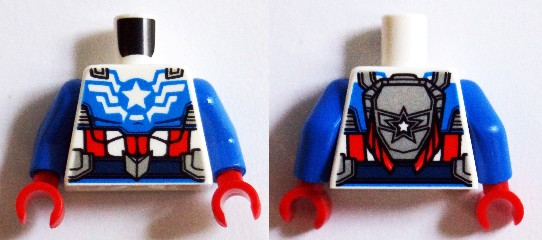 Torso Super Hero Suit with Red and White Belt, Light Bluish Gray Armor, and White Star Pattern (SDCC Captain America) / Blue Arms / Red Hands