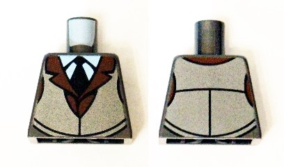 Torso White Shirt with Black Tie, Reddish Brown Jacket Collar and Silver Vest Pattern