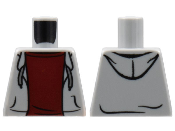 Torso Hoodie Open with Pockets and Dark Bluish Gray Drawstrings over Dark Red Shirt Pattern