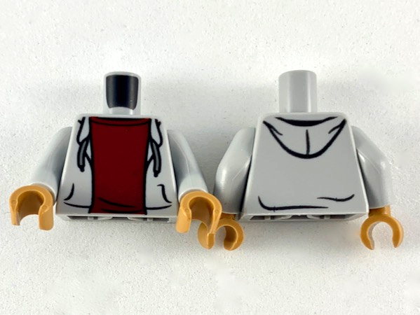 Torso Hoodie Open with Pockets and Dark Bluish Gray Drawstrings over Dark Red Shirt Pattern / Light Bluish Gray Arms / Medium Nougat Hands