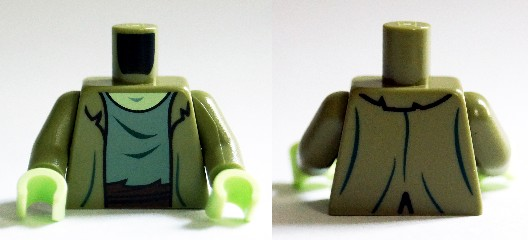 Torso Jacket Ragged with Sand Green T-Shirt with Reddish Brown Waist Sash Pattern (Zombie) / Olive Green Arms / Yellowish Green Hands