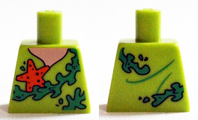 Torso V-Neck T-Shirt with Orange Starfish and Green Seaweed Pattern (Shaggy)