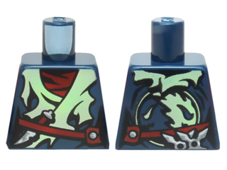 Torso Ninjago Tattered Yellowish Green Robe, Weapons and Dark Red Belt and Undershirt Pattern