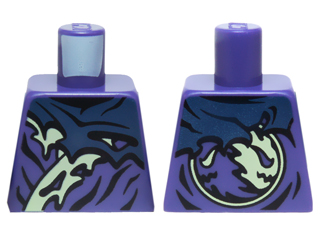 Torso Ninjago Tattered Dark Blue and Yellowish Green Robe Pattern