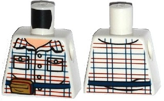 Torso Red and Blue Box Striped Shirt, Open Collar, Dark Blue Belt with Pouch Pattern