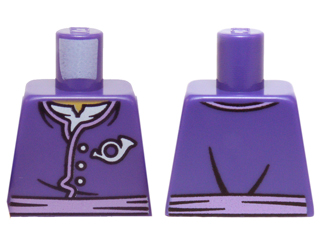 Torso Ninjago Jacket with Three White Buttons, Medium Lavender Belt, White Undershirt and Mail Horn Symbol Pattern