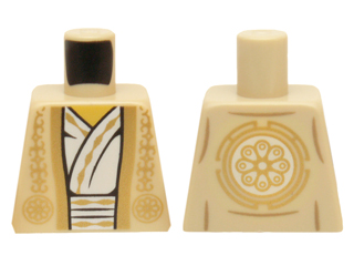 Torso Ninjago Vest with Gold Trim Over White Robe and Gold Flower Symbol on Back Pattern