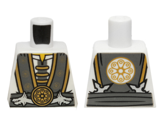 Torso Ninjago Robe with Gray and Gold Trim, Silver Dragons and Gold Flower Symbols Pattern