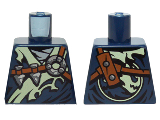 Torso Ninjago Robe Tattered Yellowish Green Collar, Reddish Brown Straps, Silver Arrowheads Pattern