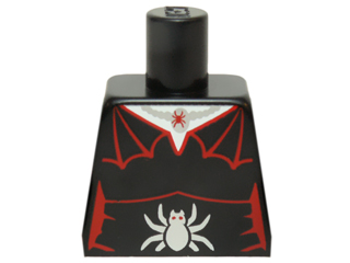 Torso Female Outline with Red Spider Web Trim, Necklace, Silver Spider Pattern