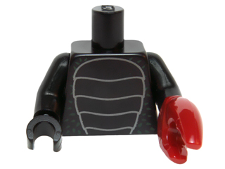 Torso Insect with Shell with Scales and Dark Green Specks Pattern / Black Arms / Black Hand Right / Dark Red Crab Pincer Left