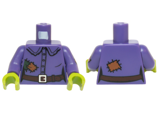 Torso Female Shirt with Buttons, Belt, Buckle and Patches Pattern / Dark Purple Arm Left with Dark Pink Patch /  Dark Purple Arm Right / Lime Hands