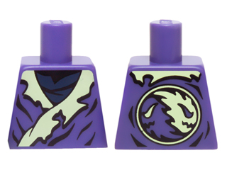 Torso Ninjago Tattered Robe with Yellowish Green Collar and Dark Blue Undershirt Pattern