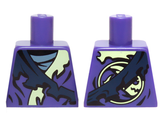 Torso Ninjago Tattered Robe with Yellowish Green Collar, Dark Blue Strap and Gray Undershirt Pattern