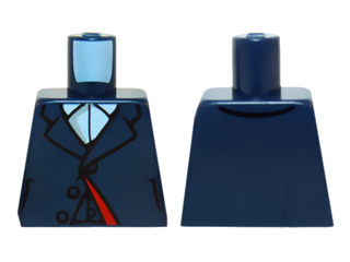 Torso Suit Jacket with Lapels, Buttons and Dark Red Lining over White Shirt with Collar Pattern