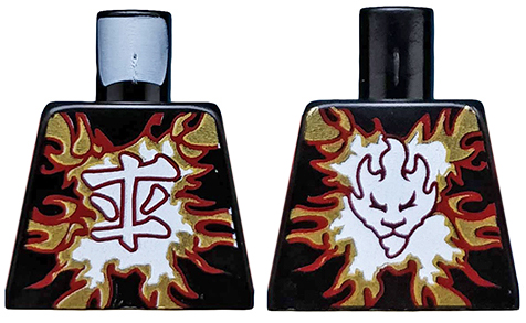 Torso Ninjago Dark Red and Gold Flames and White Ninjago Logogram 'Fire' Pattern