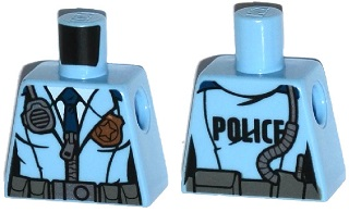 Torso Police Female Jacket with Zipper, Dark Blue Tie, Gold Badge, Radio and 'POLICE' Pattern on Reverse