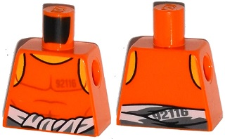 Torso Town Prisoner Number 92116, Orange Tank Top with White Shirt Tied Around Waist Pattern