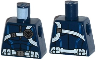 Torso Muscles Outline with Black and Silver SHIELD Logo on White Harness Straps and Utility Belt Pattern