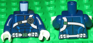 Torso Muscles Outline with Black and Silver SHIELD Logo on White Harness Straps and Utility Belt Pattern / Dark Blue Arms / White Hands