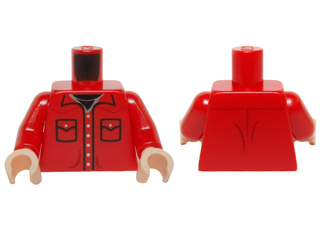 Torso Shirt Button Down with Pockets and Silver Buttons and Black Undershirt Pattern / Red Arms / Light Nougat Hands