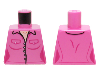 Torso Female Outline Button Down Shirt with Two Pockets and White Buttons Pattern