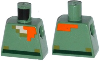 Torso Pixelated Shirt with Olive Green Collar and Dark Green Belt, Light Nougat Neck, Orange Hair Pattern