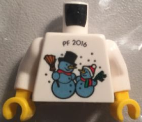 Torso Kladno with 'PF 2016' and 2 Snowmen on Front, Lego Logo on Back Pattern / White Arms / Yellow Hands