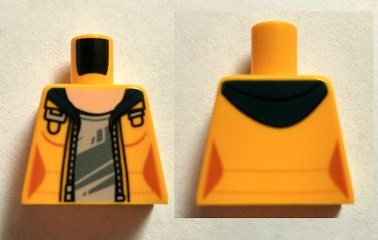 Torso Female Jacket Open with Dark Blue Hood over Light Bluish Gray Shirt and Light Nougat Neck Pattern