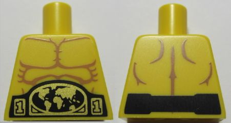 Torso Bare Chest with Muscles Outline and Belt Buckle with Gold World Map Pattern