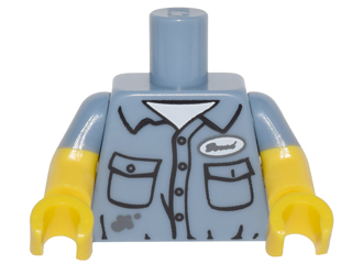 Torso Shirt with Dirt Stains, Pockets, Buttons and Name Tag Pattern / Yellow Arms with Molded Sand Blue Short Sleeves Pattern / Yellow Hands