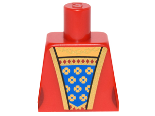 Torso Female Outline Dress with Blue and Gold Fabric, Gold Trim and Necklace Pattern