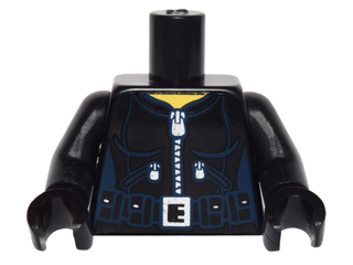 Torso Female Outline Jacket with Dark Blue Seams, Silver Zippers and Utility Belt with Silver Buckle Pattern / Black Arms / Black Hands