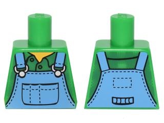 Torso Medium Blue Overalls over Plaid Shirt with Buttons and Collar Pattern