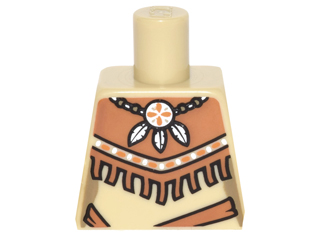 Torso Female Outline Tribal Dress with Fringe and Necklace with 3 Feathers Pattern