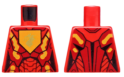 Torso Nexo Knights Female Armor with Orange and Gold Circuitry and Gold Dragon Head on Orange Pentagonal Shield Pattern