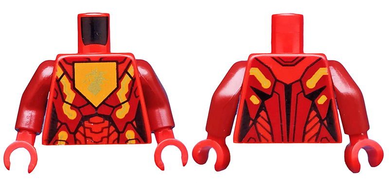 Torso Nexo Knights Female Armor with Orange and Gold Circuitry and Gold Dragon Head on Orange Pentagonal Shield Pattern / Dark Red Arms / Red Hands