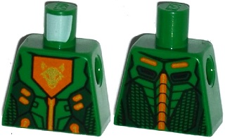 Torso Nexo Knights Armor with Orange and Gold Circuitry and Orange Emblem with Gold Fox Head Pattern