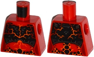 Torso Nexo Knights Female Armor Chest Plate, Orange and Dark Red Cracks and Orange, Black and Dark Red Spots Pattern