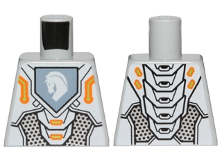 Torso Nexo Knights Armor with Orange and Gold Circuitry and White Horse Head on Sand Blue Pentagonal Shield Pattern