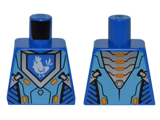 Torso Nexo Knights Armor with Orange and Gold Circuitry and Blue Emblem with White Chicken Pattern