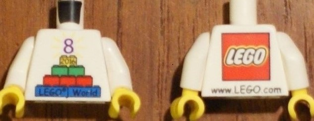 Torso LEGO World Denmark 2016 and Number 8 Pattern / White Arms / Yellow Hands