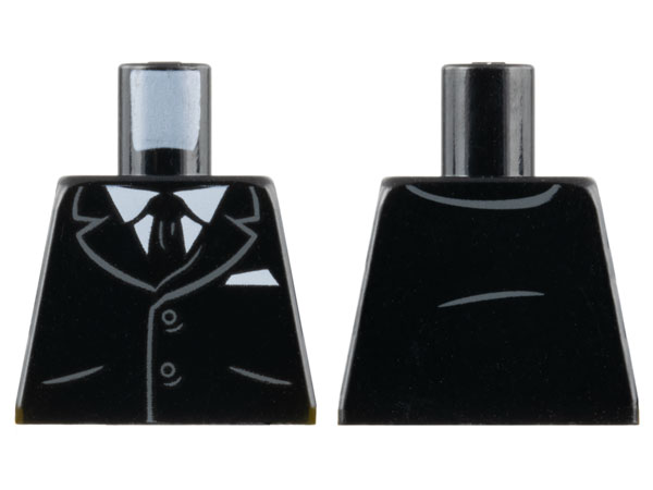 Torso Suit Jacket with 2 Buttons, Pockets, Tie, White Shirt and Pocket Square Pattern