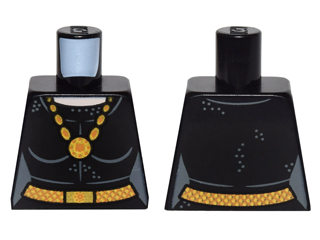 Torso Batman Female Outline, Silver Dots, Gold Necklace with Pendant and Belt with Buckle Pattern